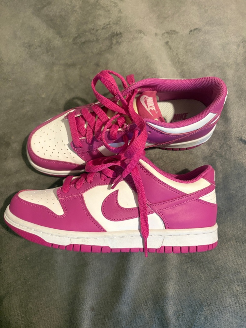 Nike Kids Pink and White Low-Top Sneakers - Bold Swoosh Design